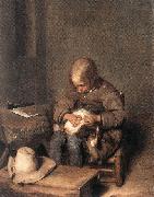 TERBORCH, Gerard Boy Ridding his Dog of Fleas sg painting